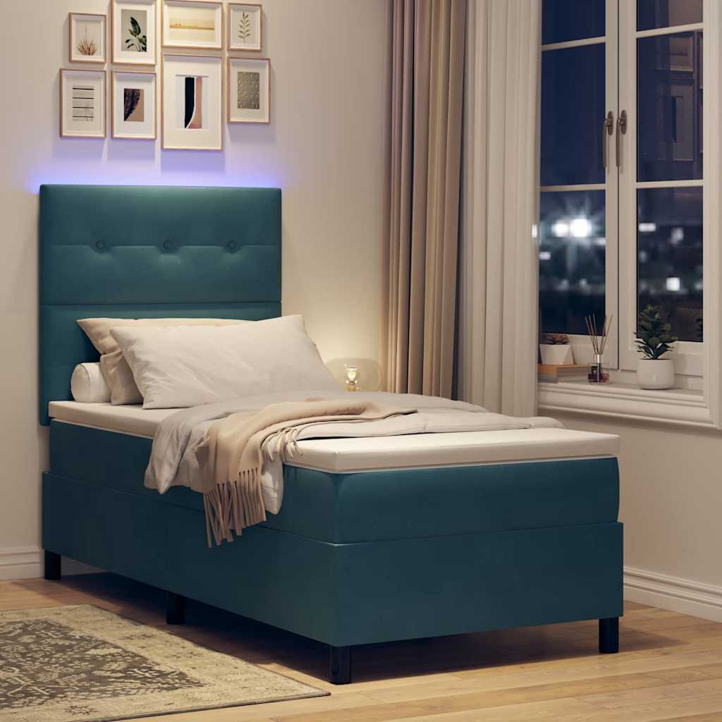 vidaXL LED Κρεβάτι με βάθρο Σκούρο Μπλε 90 x 190 cm Βελούδο