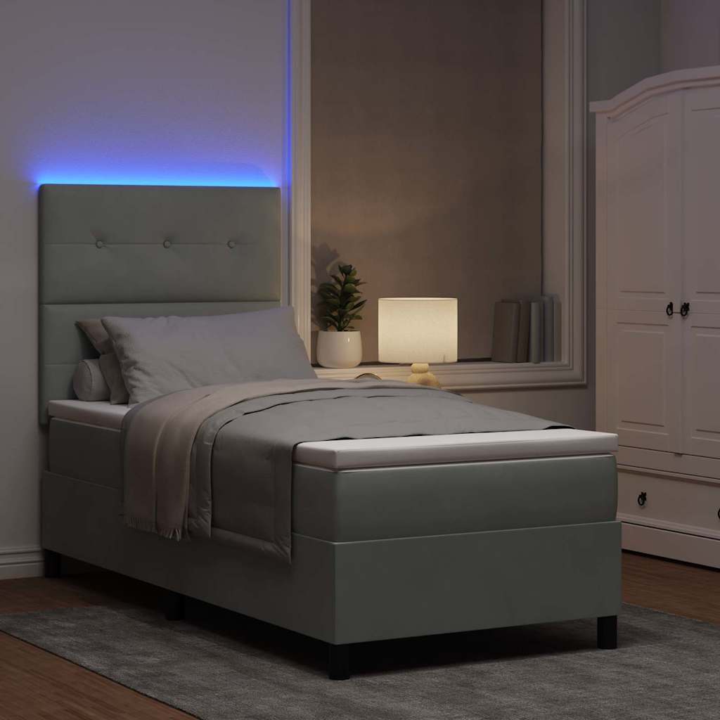 vidaXL LED Κρεβάτι με βάθρο Ανοιχτό γκρι 90 x 200 cm Βελούδο