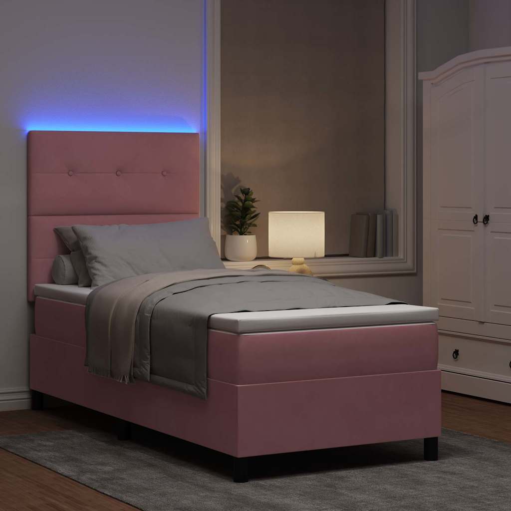 vidaXL LED Κρεβάτι με βάθρο με κεφαλάρι Ροζ 100 x 200 cm Βελούδο