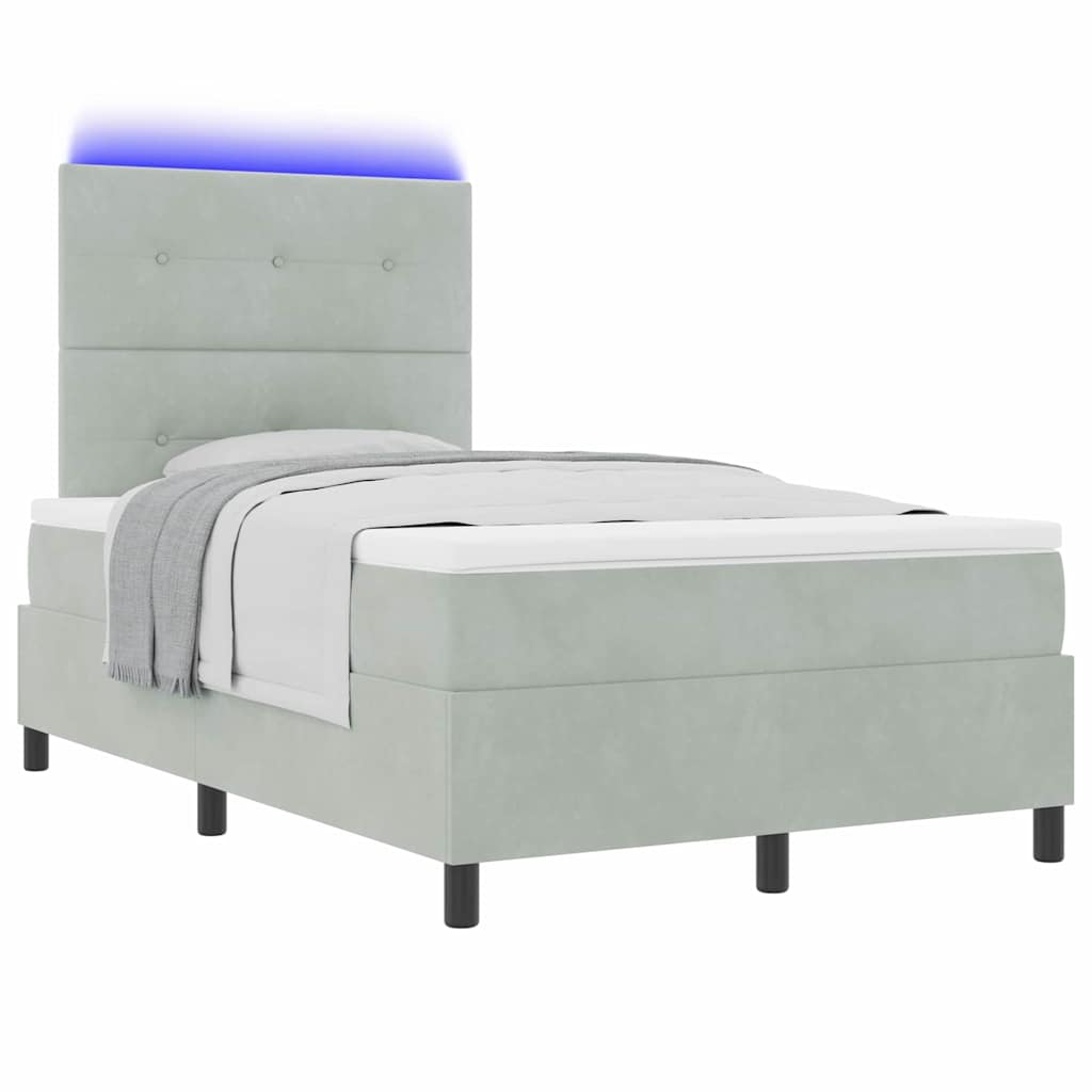 vidaXL LED Κρεβάτι με βάθρο Ανοιχτό γκρι 120 x 190 cm Βελούδο