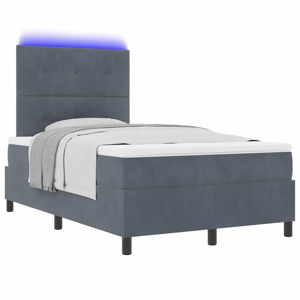 vidaXL LED Κρεβάτι με βάθρο Σκούρο Γκρι 120 x 190 cm Βελούδο