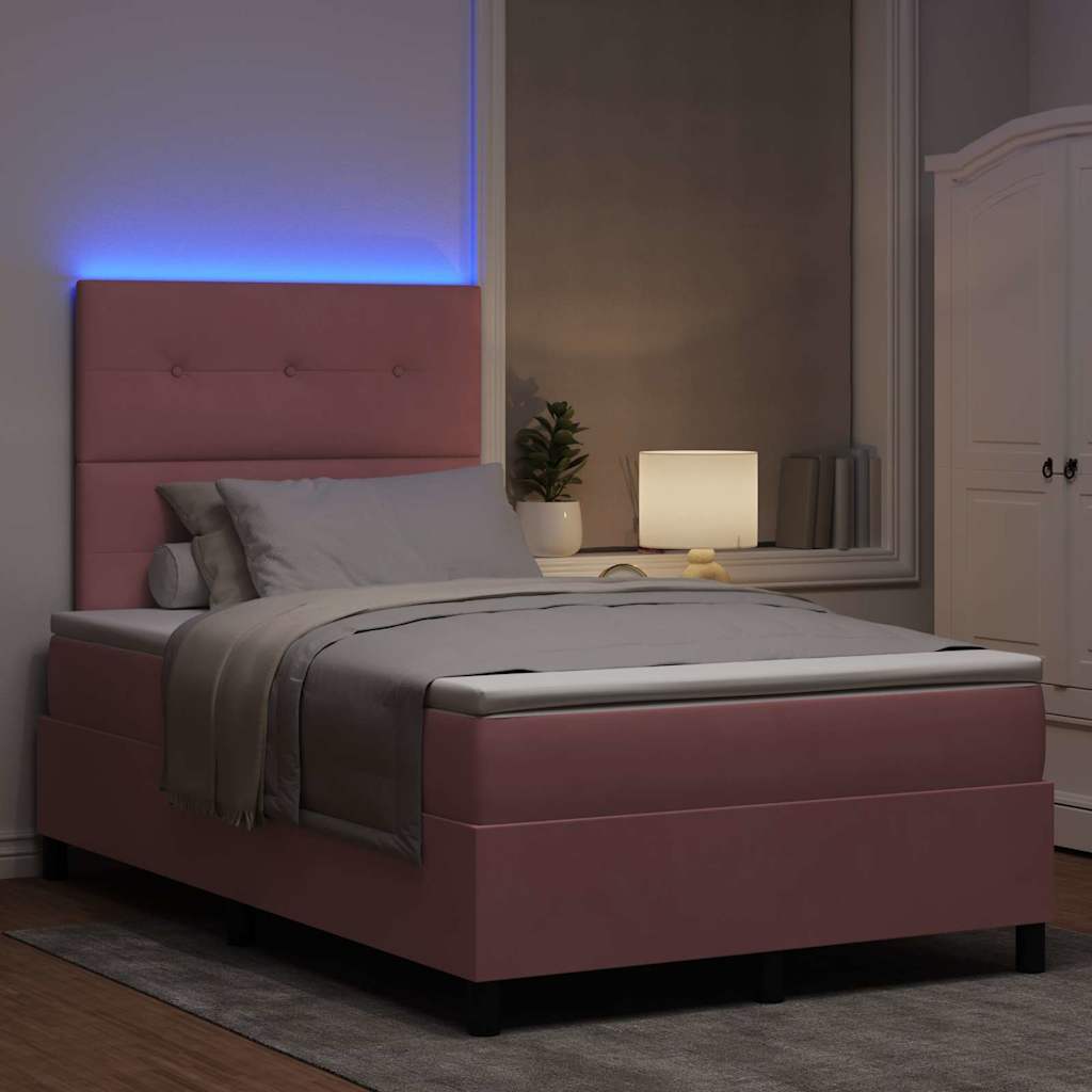 vidaXL LED Κρεβάτι με βάθρο με κεφαλάρι Ροζ 120 x 190 cm Βελούδο