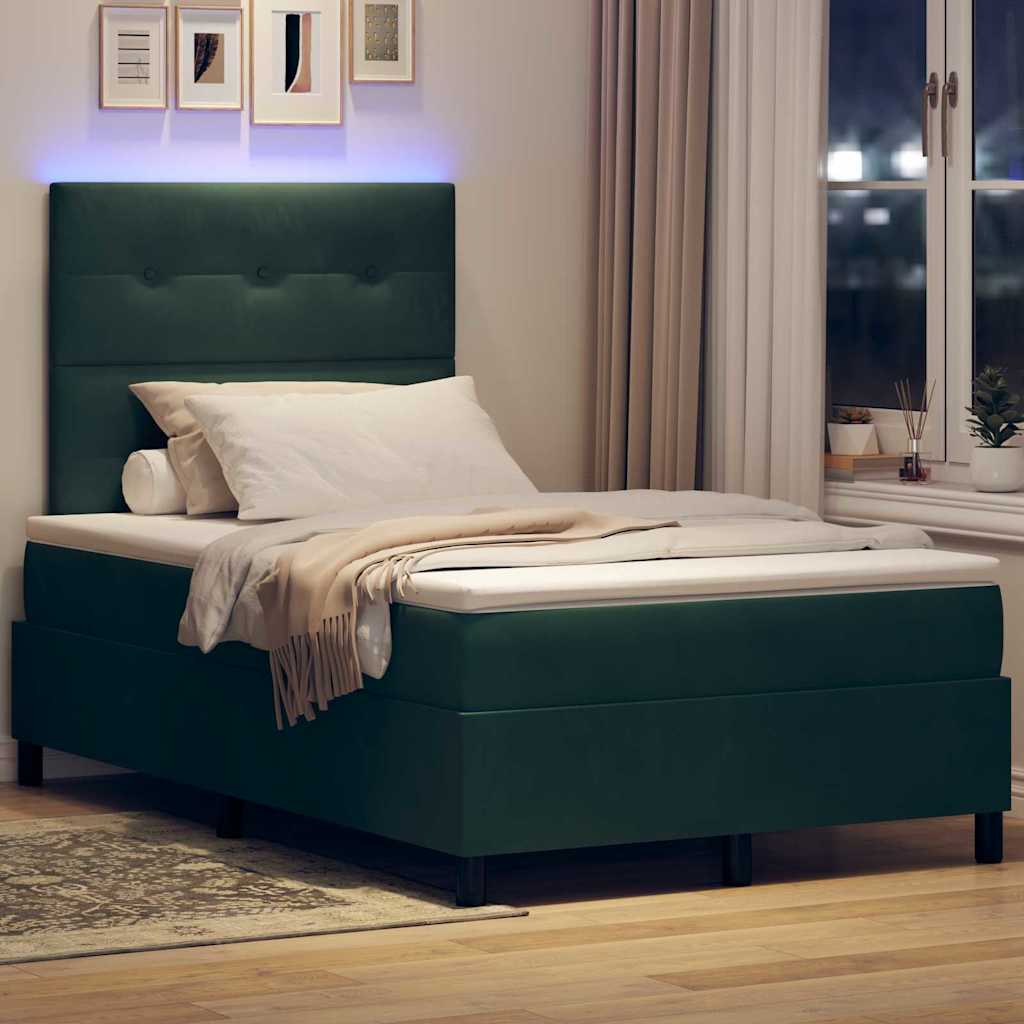 vidaXL LED Κρεβάτι με βάθρο Σκούρο Πράσινο 120 x 200 cm Βελούδο