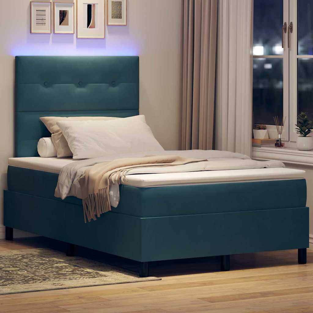 vidaXL LED Κρεβάτι με βάθρο Σκούρο Μπλε 120 x 200 cm Βελούδο