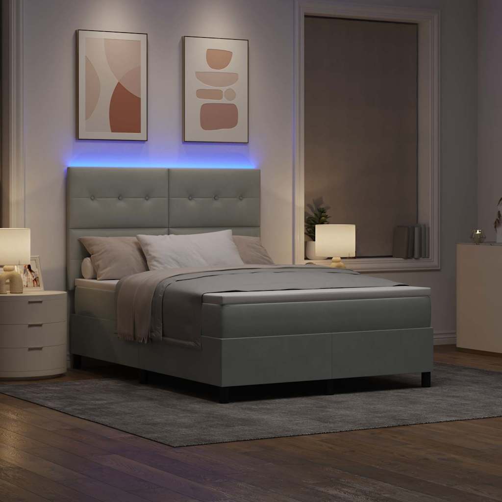 vidaXL LED Κρεβάτι με βάθρο Ανοιχτό γκρι 140 x 190 cm Βελούδο