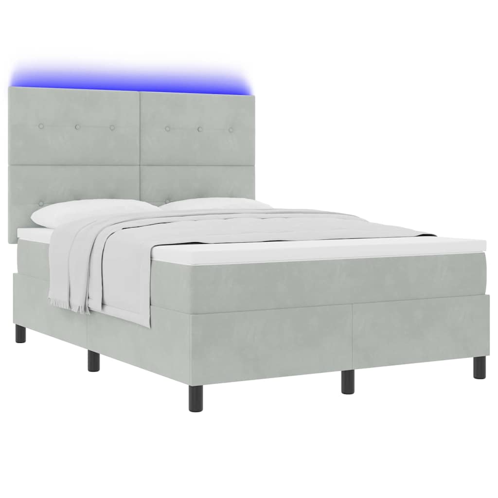 vidaXL LED Κρεβάτι με βάθρο Ανοιχτό γκρι 140 x 200 cm Βελούδο