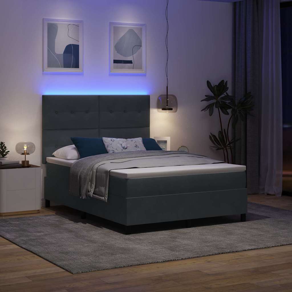 vidaXL LED Κρεβάτι με βάθρο Σκούρο Γκρι 140 x 200 cm Βελούδο