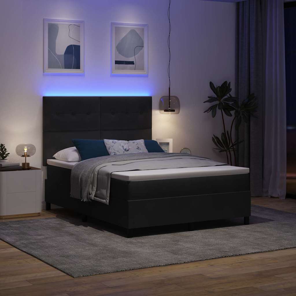 vidaXL LED Κρεβάτι με βάθρο με κεφαλάρι Μαύρο 160 x 200 cm Βελούδο