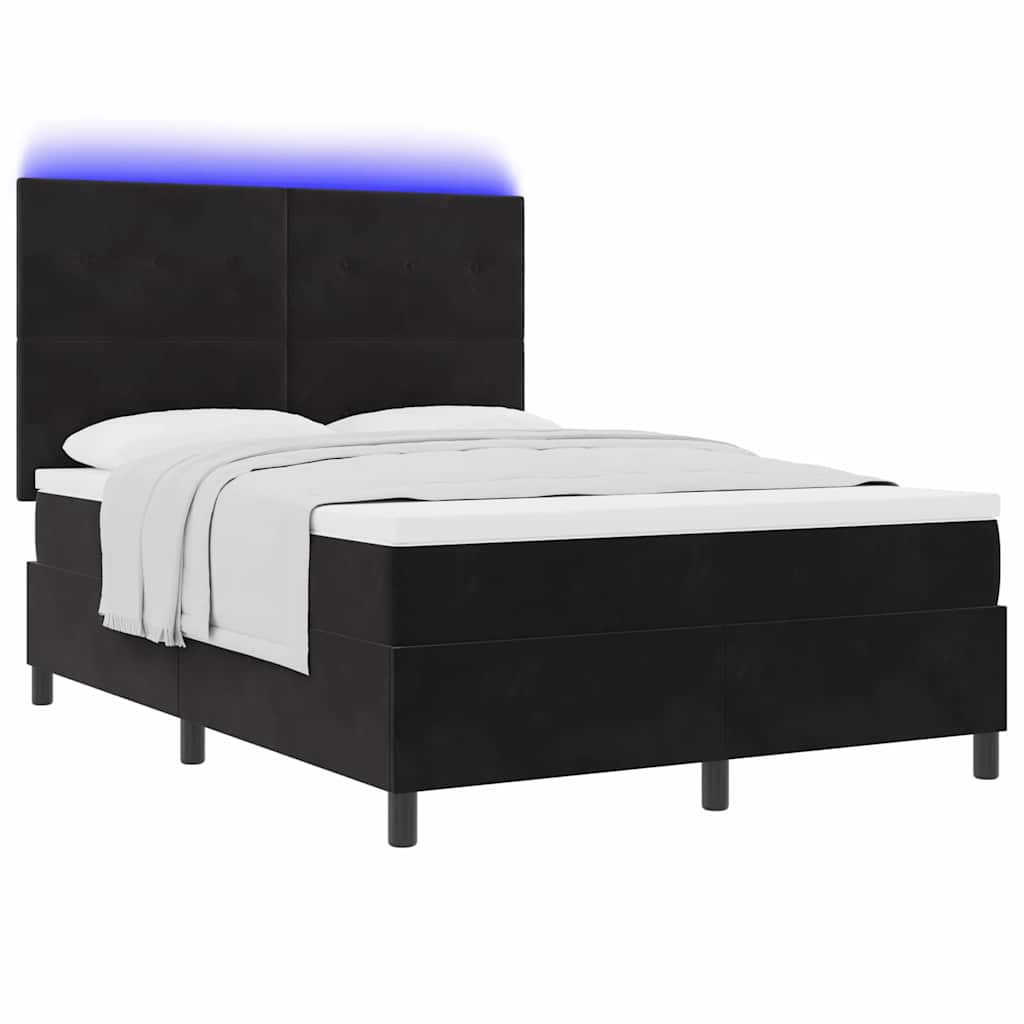 vidaXL LED Κρεβάτι με βάθρο με κεφαλάρι Μαύρο 160 x 200 cm Βελούδο