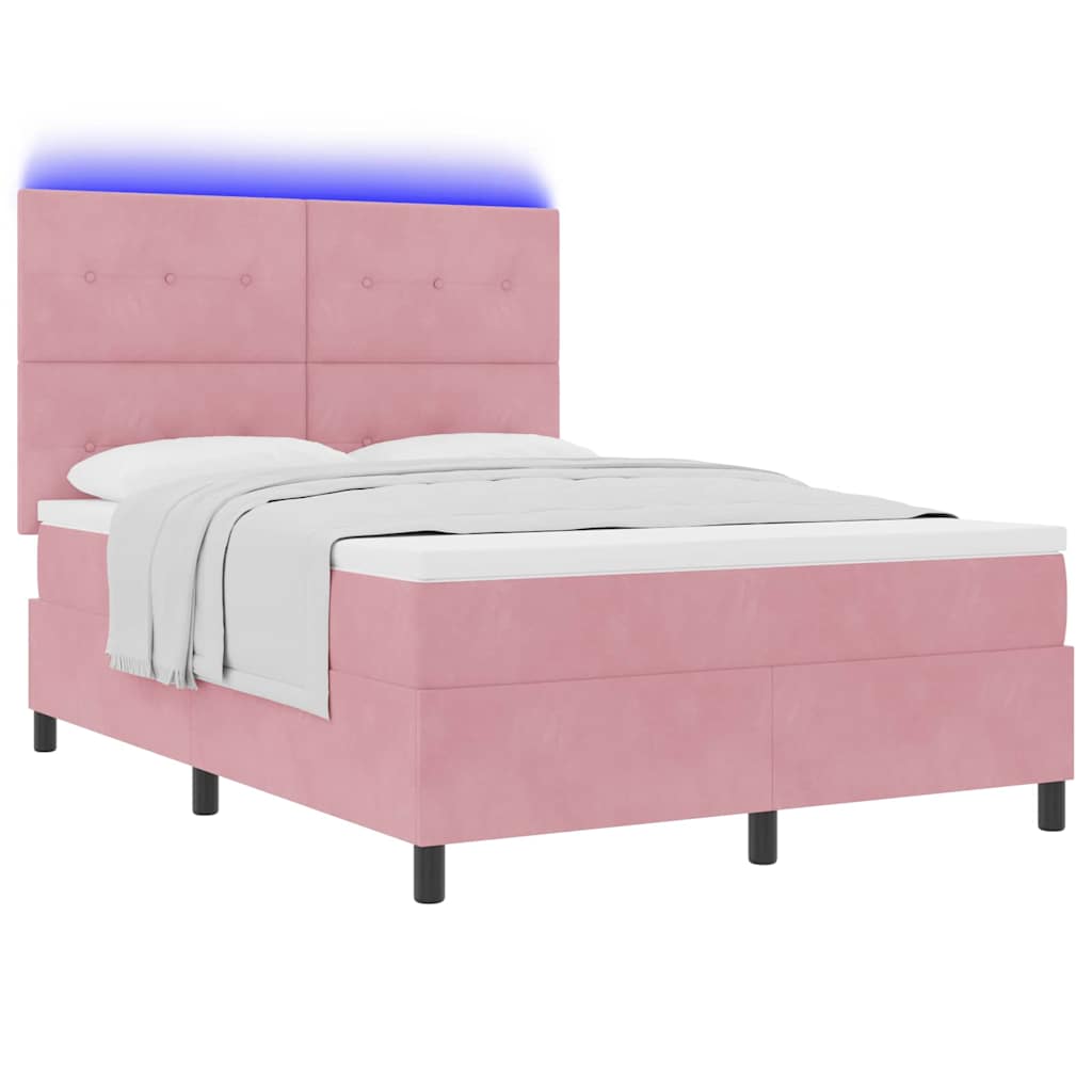 vidaXL LED Κρεβάτι με βάθρο με κεφαλάρι Ροζ 160 x 200 cm Βελούδο