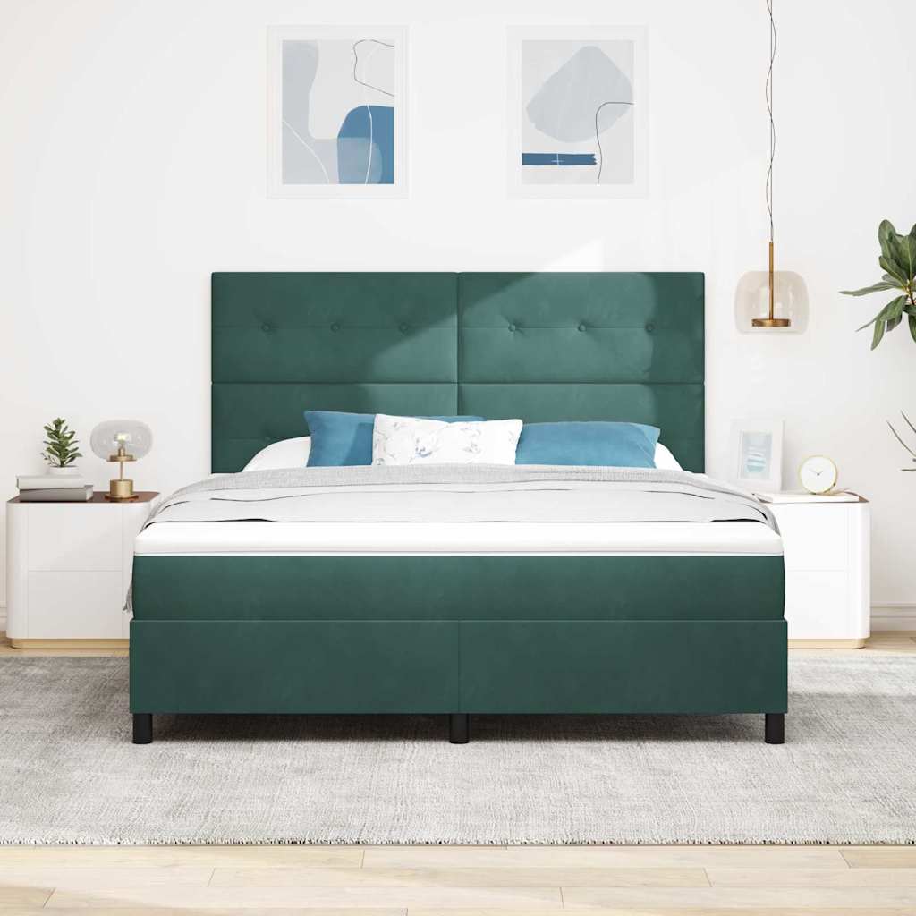 vidaXL LED Κρεβάτι με βάθρο Σκούρο Πράσινο 180 x 200 cm Βελούδο