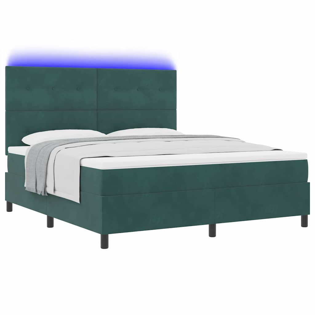 vidaXL LED Κρεβάτι με βάθρο Σκούρο Πράσινο 180 x 200 cm Βελούδο