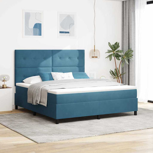 vidaXL LED Κρεβάτι με βάθρο Σκούρο Μπλε 180 x 200 cm Βελούδο