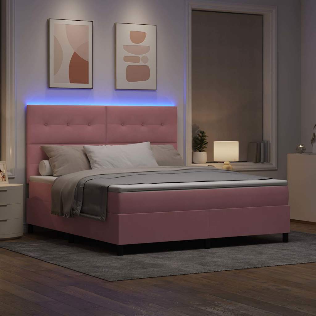 vidaXL LED Κρεβάτι με βάθρο με κεφαλάρι Ροζ 180 x 200 cm Βελούδο