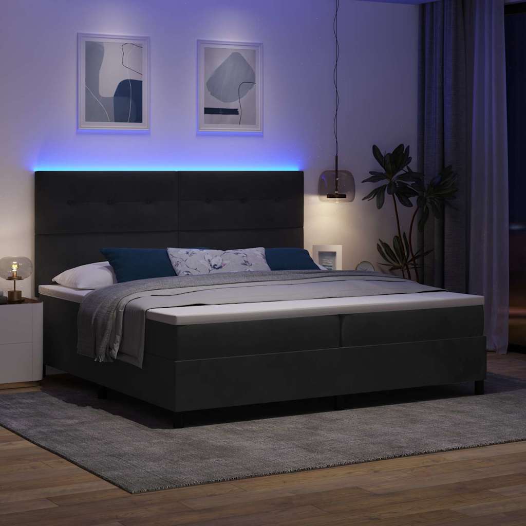 vidaXL LED Κρεβάτι με βάθρο με κεφαλάρι Μαύρο 200 x 200 cm Βελούδο