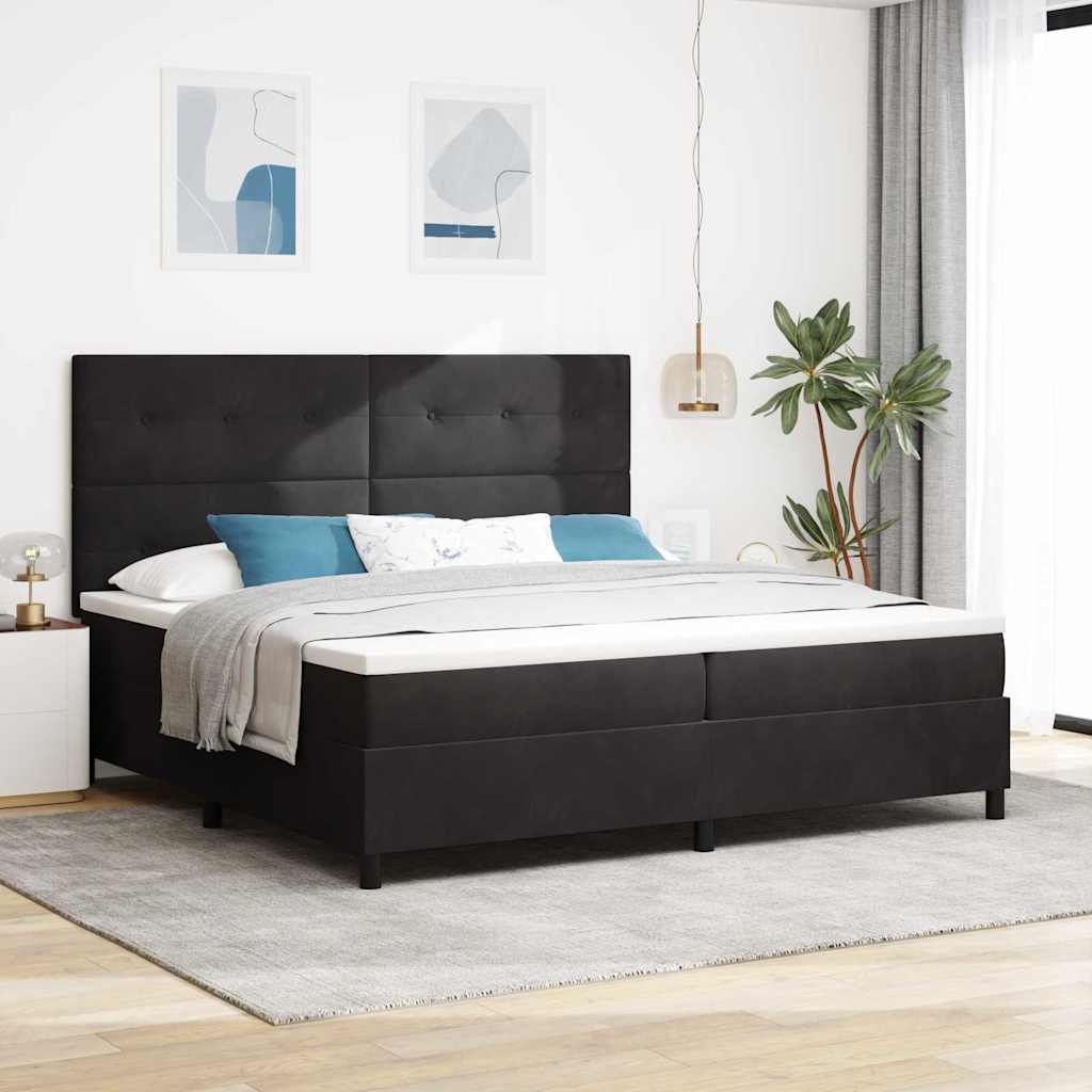 vidaXL LED Κρεβάτι με βάθρο με κεφαλάρι Μαύρο 200 x 200 cm Βελούδο