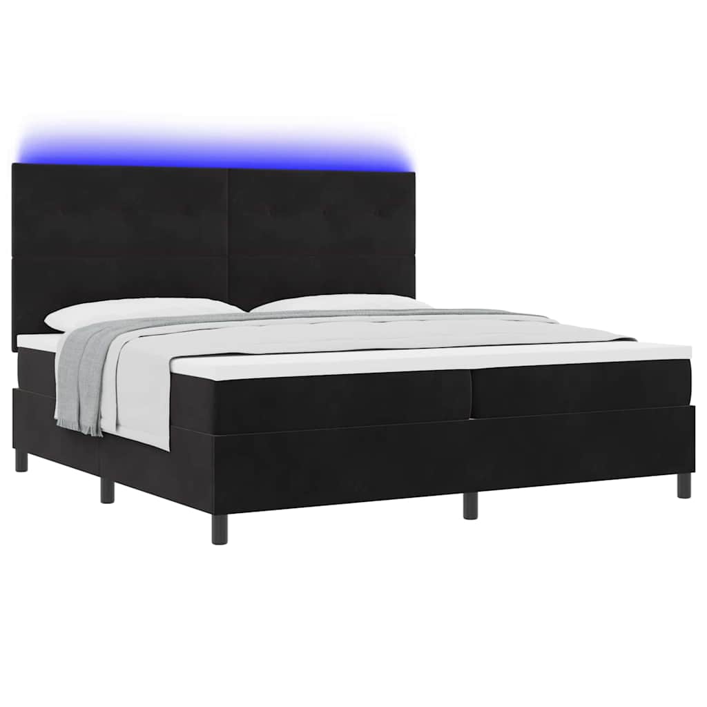 vidaXL LED Κρεβάτι με βάθρο με κεφαλάρι Μαύρο 200 x 200 cm Βελούδο