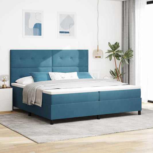 vidaXL LED Κρεβάτι με βάθρο Σκούρο Μπλε 200 x 200 cm Βελούδο