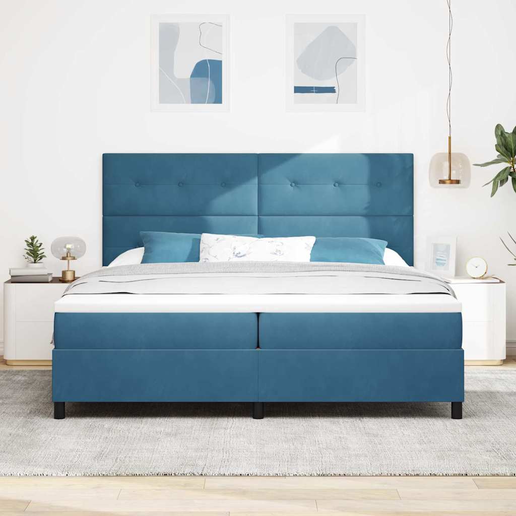vidaXL LED Κρεβάτι με βάθρο Σκούρο Μπλε 200 x 200 cm Βελούδο