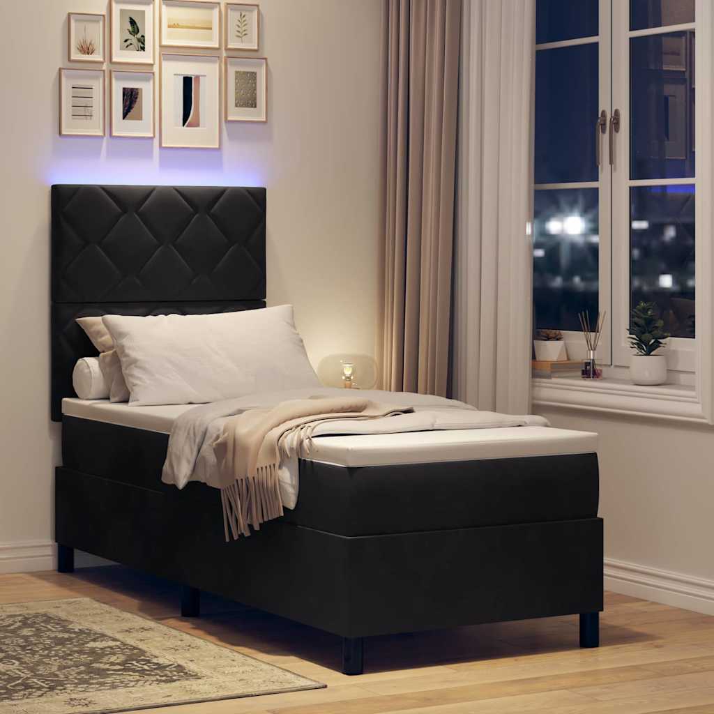 vidaXL LED Κρεβάτι με βάθρο με κεφαλάρι Μαύρο 80 x 200 cm Βελούδο