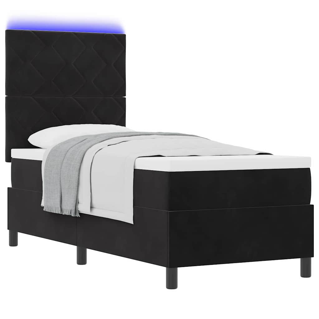 vidaXL LED Κρεβάτι με βάθρο με κεφαλάρι Μαύρο 80 x 200 cm Βελούδο