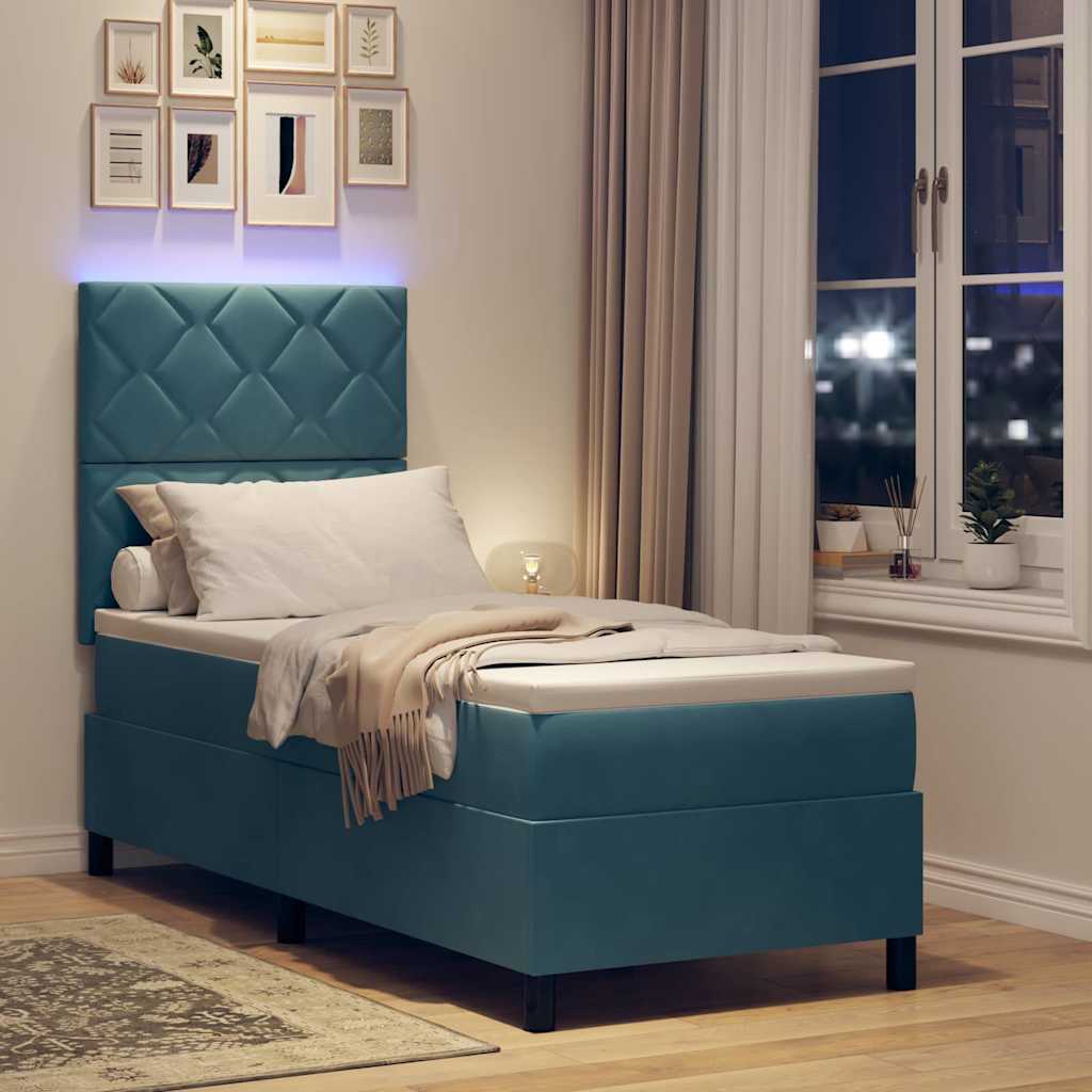 vidaXL LED Κρεβάτι με βάθρο Σκούρο Μπλε 80 x 200 cm Βελούδο