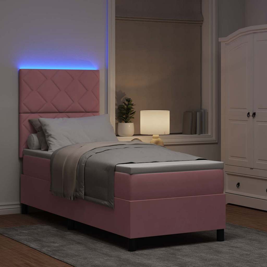 vidaXL LED Κρεβάτι με βάθρο με κεφαλάρι Ροζ 80 x 200 cm Βελούδο