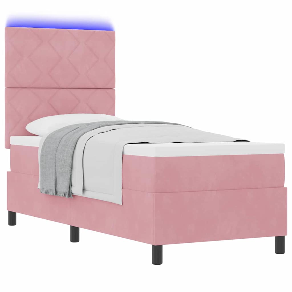 vidaXL LED Κρεβάτι με βάθρο με κεφαλάρι Ροζ 80 x 200 cm Βελούδο