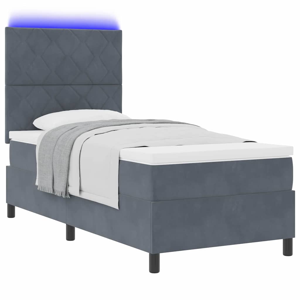 vidaXL LED Κρεβάτι με βάθρο Σκούρο Γκρι 90 x 190 cm Βελούδο
