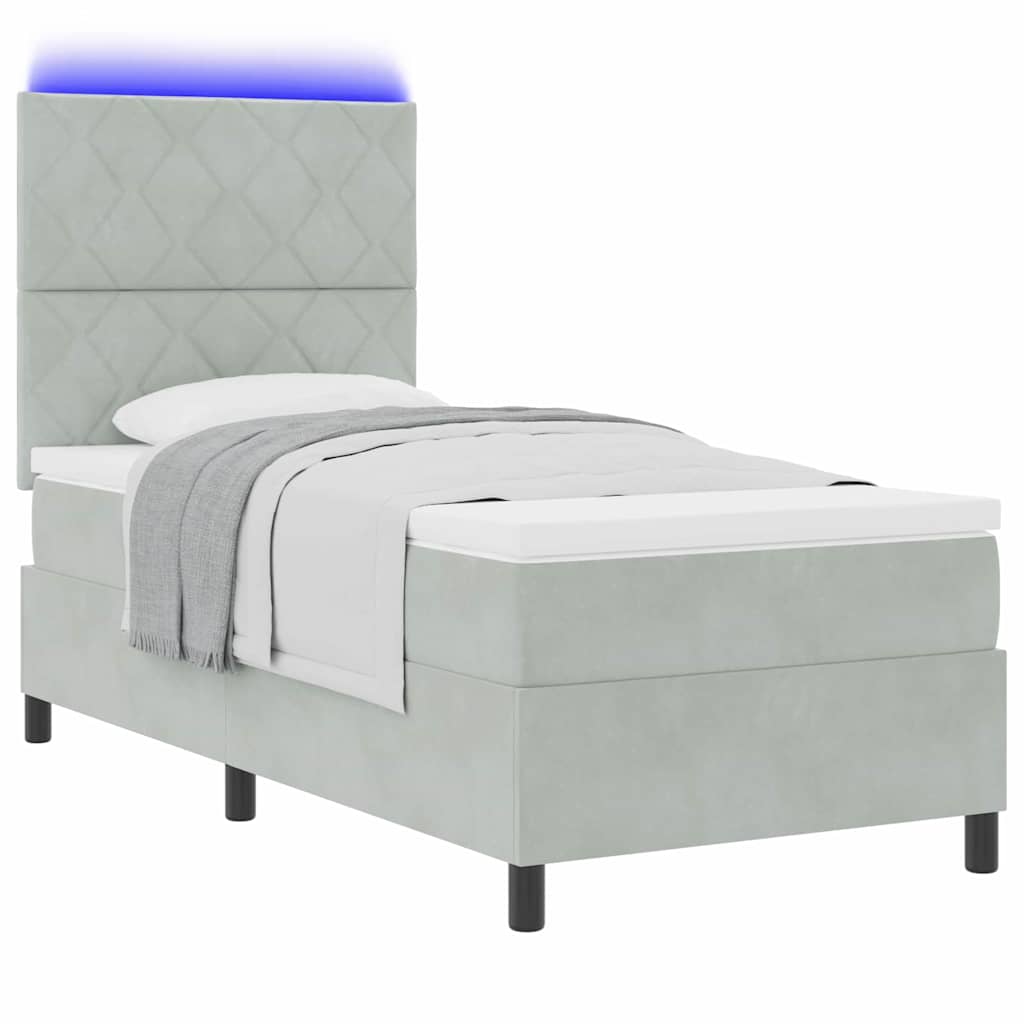 vidaXL LED Κρεβάτι με βάθρο Ανοιχτό γκρι 100 x 200 cm Βελούδο