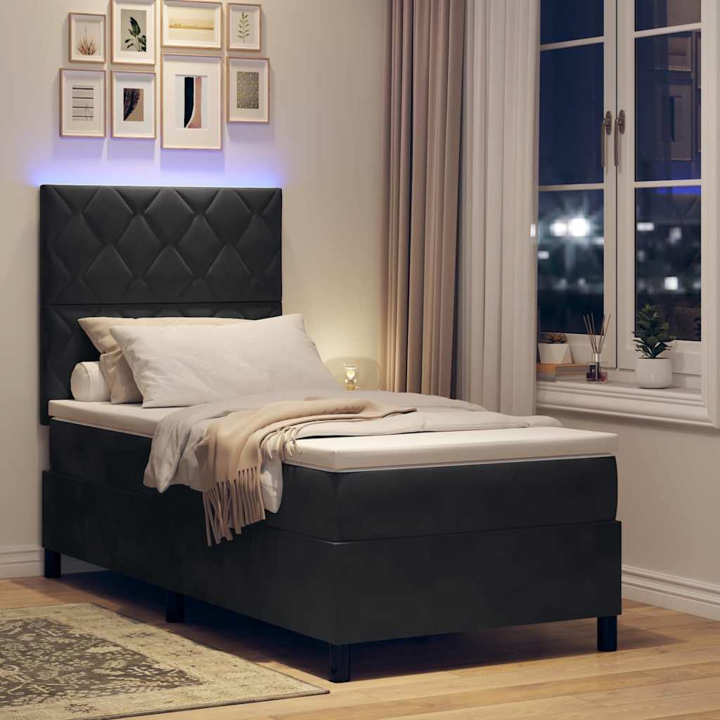 vidaXL LED Κρεβάτι με βάθρο με κεφαλάρι Μαύρο 100 x 200 cm Βελούδο