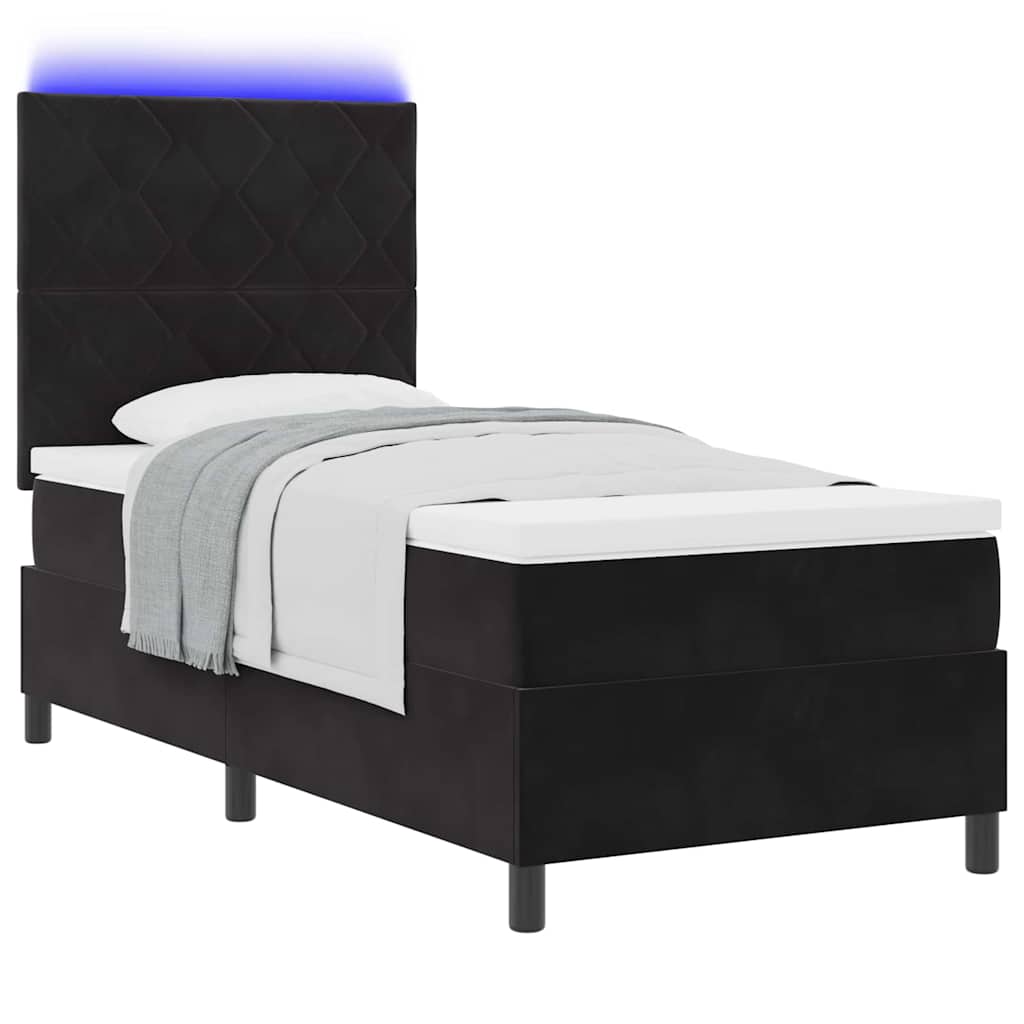 vidaXL LED Κρεβάτι με βάθρο με κεφαλάρι Μαύρο 100 x 200 cm Βελούδο