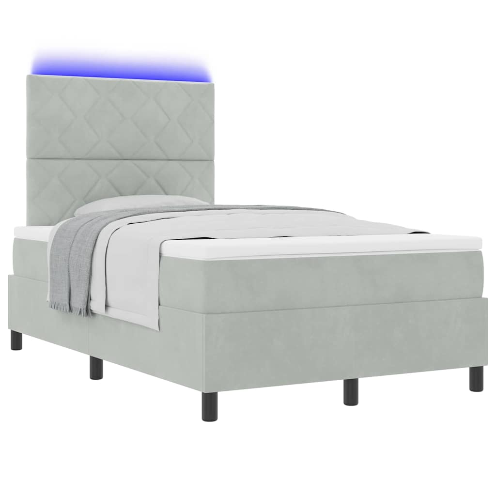 vidaXL LED Κρεβάτι με βάθρο Ανοιχτό γκρι 120 x 190 cm Βελούδο