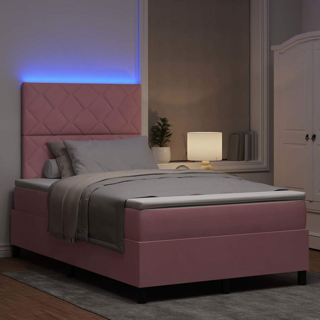 vidaXL LED Κρεβάτι με βάθρο με κεφαλάρι Ροζ 120 x 200 cm Βελούδο