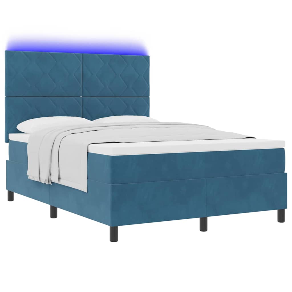 vidaXL LED Κρεβάτι με βάθρο Σκούρο Μπλε 140 x 190 cm Βελούδο
