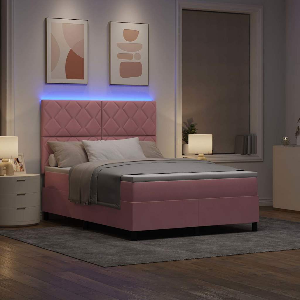vidaXL LED Κρεβάτι με βάθρο με κεφαλάρι Ροζ 140 x 190 cm Βελούδο