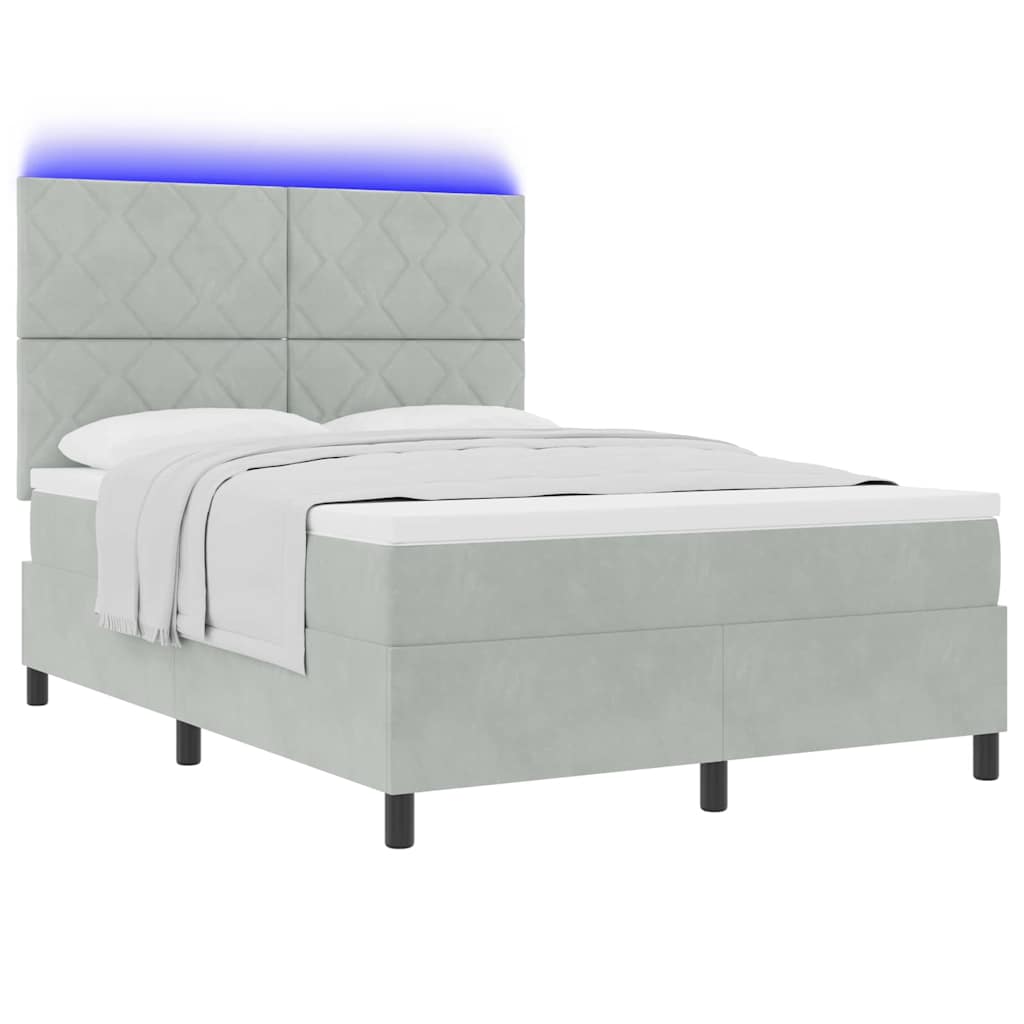 vidaXL LED Κρεβάτι με βάθρο Ανοιχτό γκρι 140 x 200 cm Βελούδο