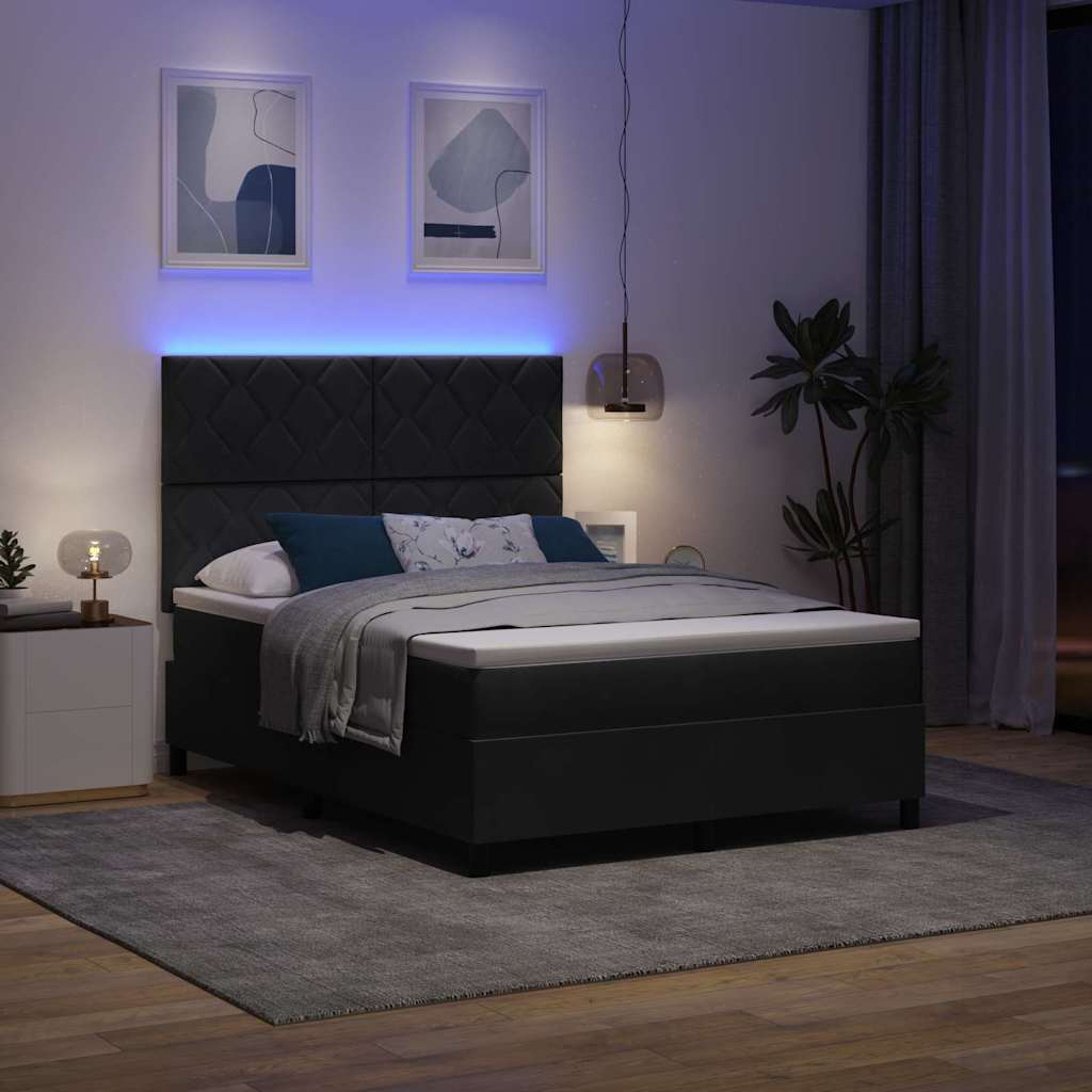 vidaXL LED Κρεβάτι με βάθρο με κεφαλάρι Μαύρο 140 x 200 cm Βελούδο