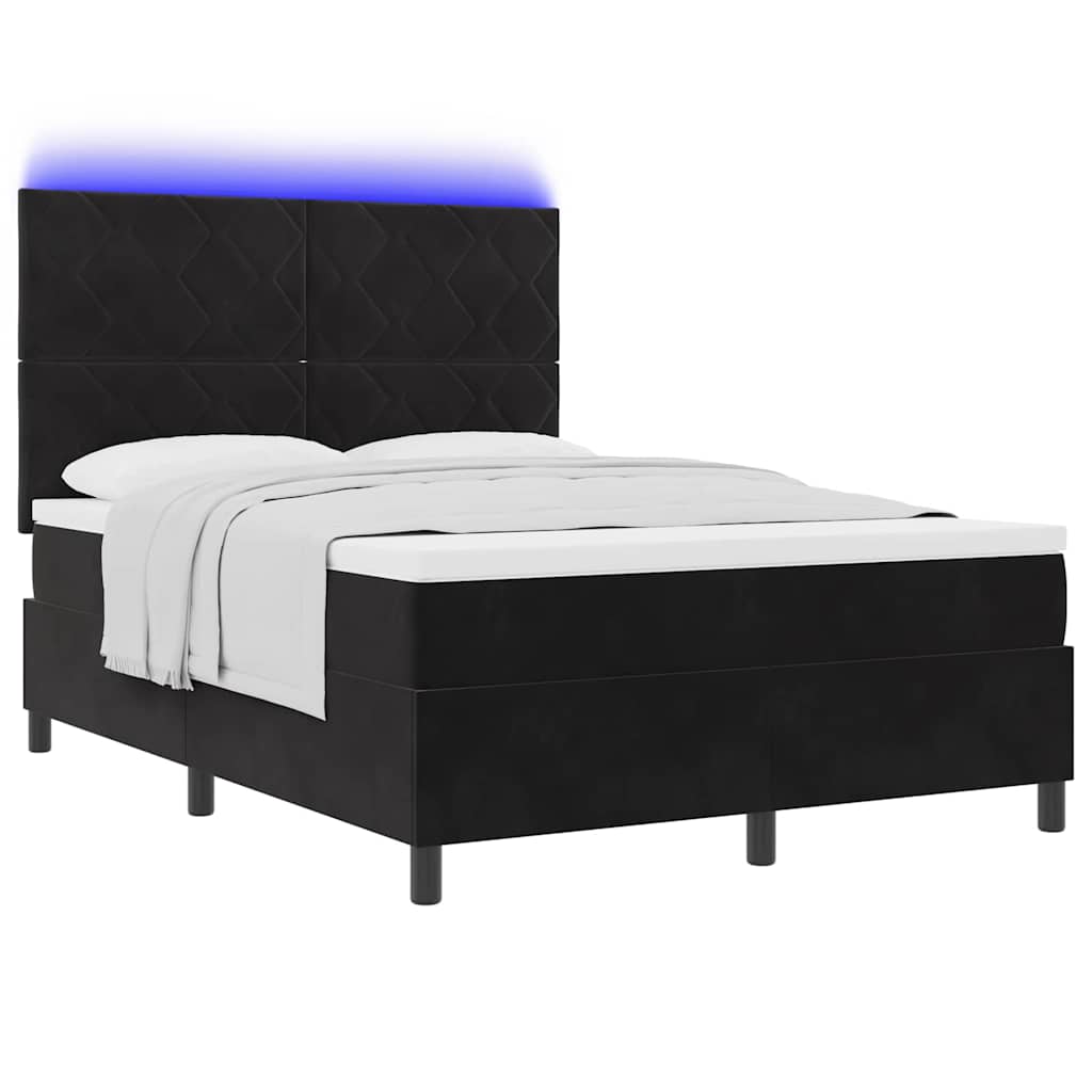 vidaXL LED Κρεβάτι με βάθρο με κεφαλάρι Μαύρο 140 x 200 cm Βελούδο