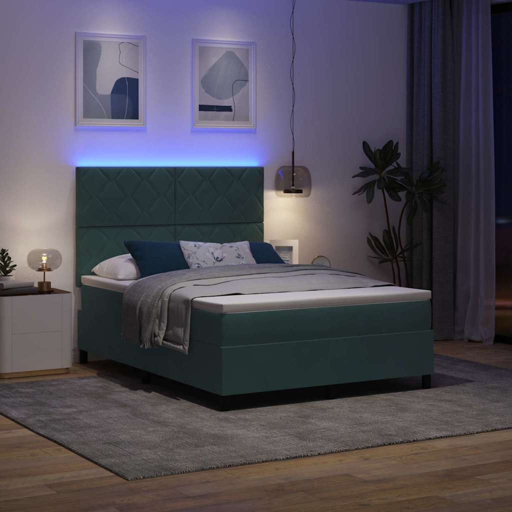 vidaXL LED Κρεβάτι με βάθρο Σκούρο Πράσινο 140 x 200 cm Βελούδο