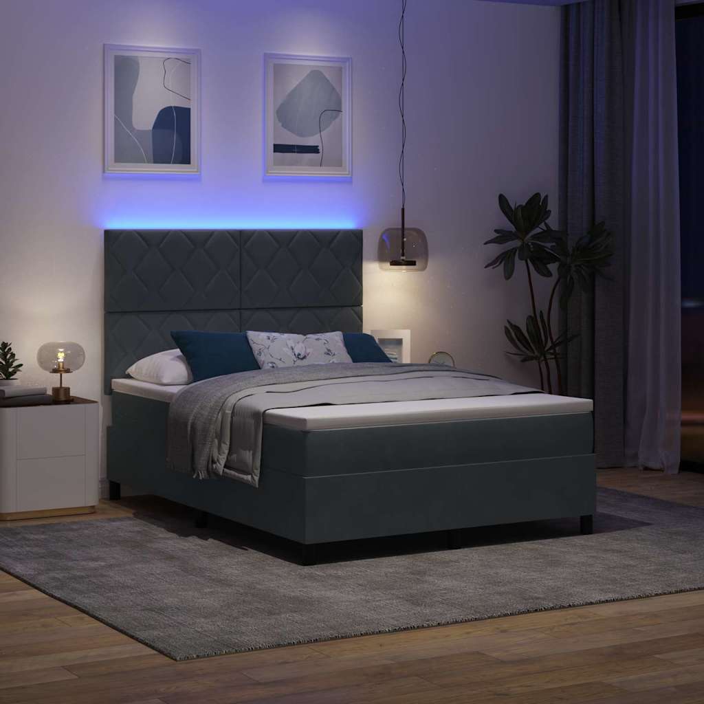 vidaXL LED Κρεβάτι με βάθρο Σκούρο Γκρι 160 x 200 cm Βελούδο