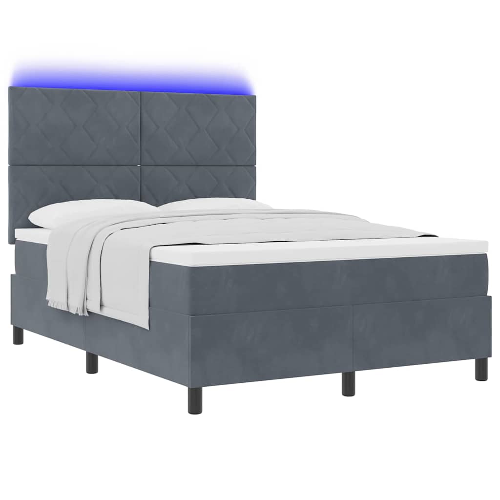 vidaXL LED Κρεβάτι με βάθρο Σκούρο Γκρι 160 x 200 cm Βελούδο