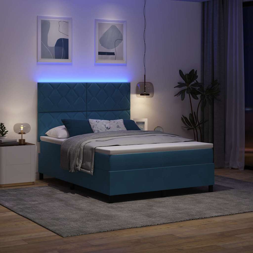 vidaXL LED Κρεβάτι με βάθρο Σκούρο Μπλε 160 x 200 cm Βελούδο