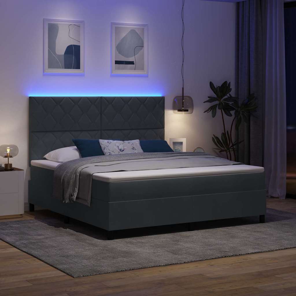 vidaXL LED Κρεβάτι με βάθρο Σκούρο Γκρι 180 x 200 cm Βελούδο