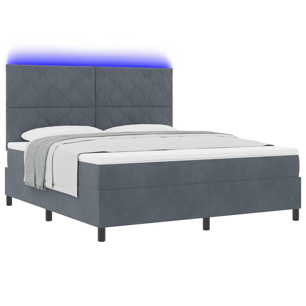 vidaXL LED Κρεβάτι με βάθρο Σκούρο Γκρι 180 x 200 cm Βελούδο