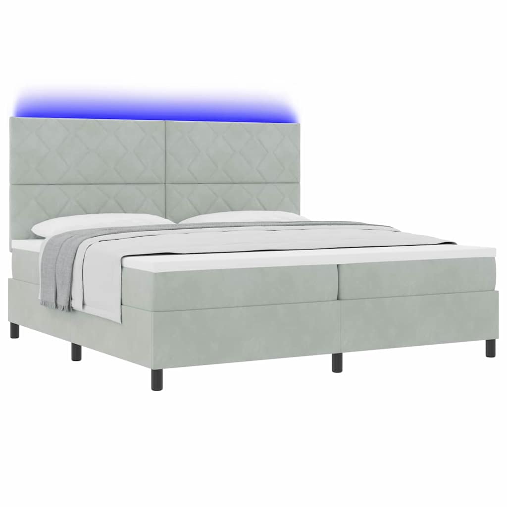 vidaXL LED Κρεβάτι με βάθρο Ανοιχτό γκρι 200 x 200 cm Βελούδο