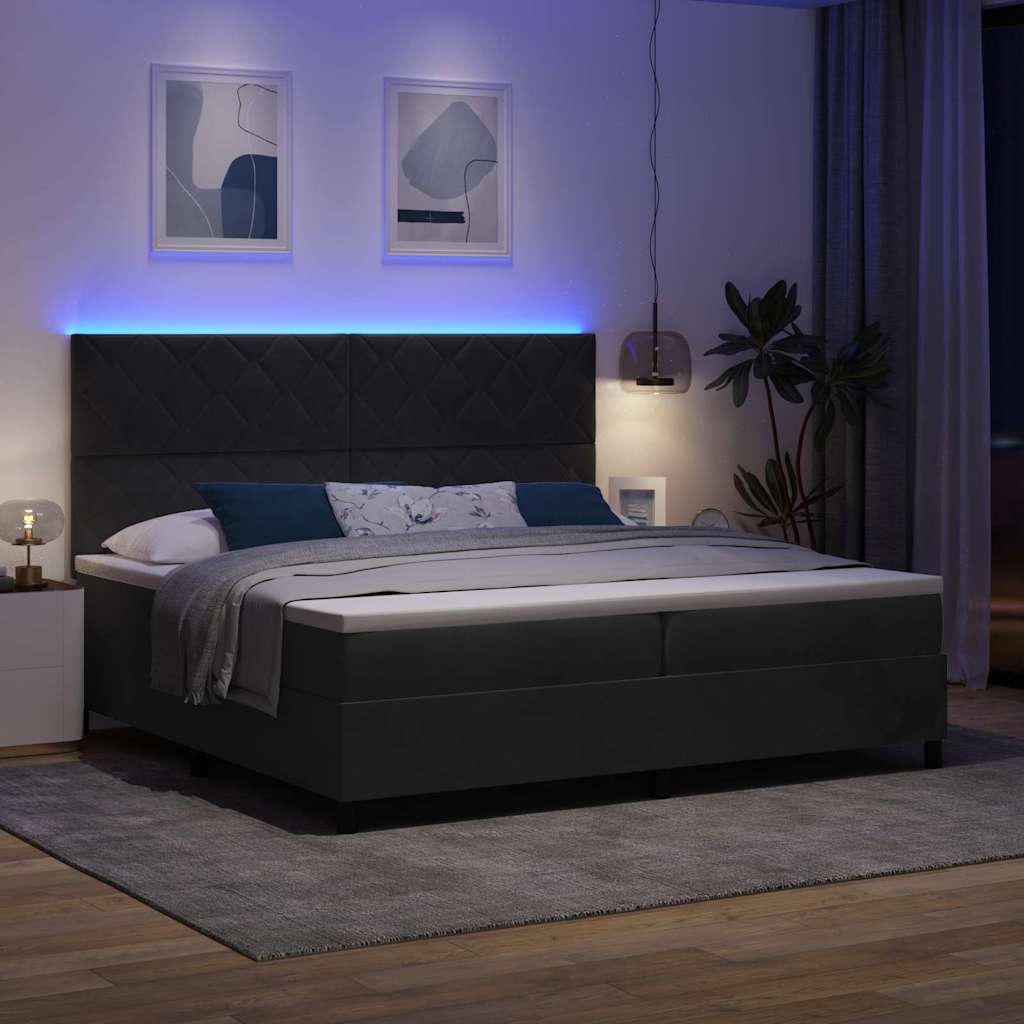 vidaXL LED Κρεβάτι με βάθρο με κεφαλάρι Μαύρο 200 x 200 cm Βελούδο