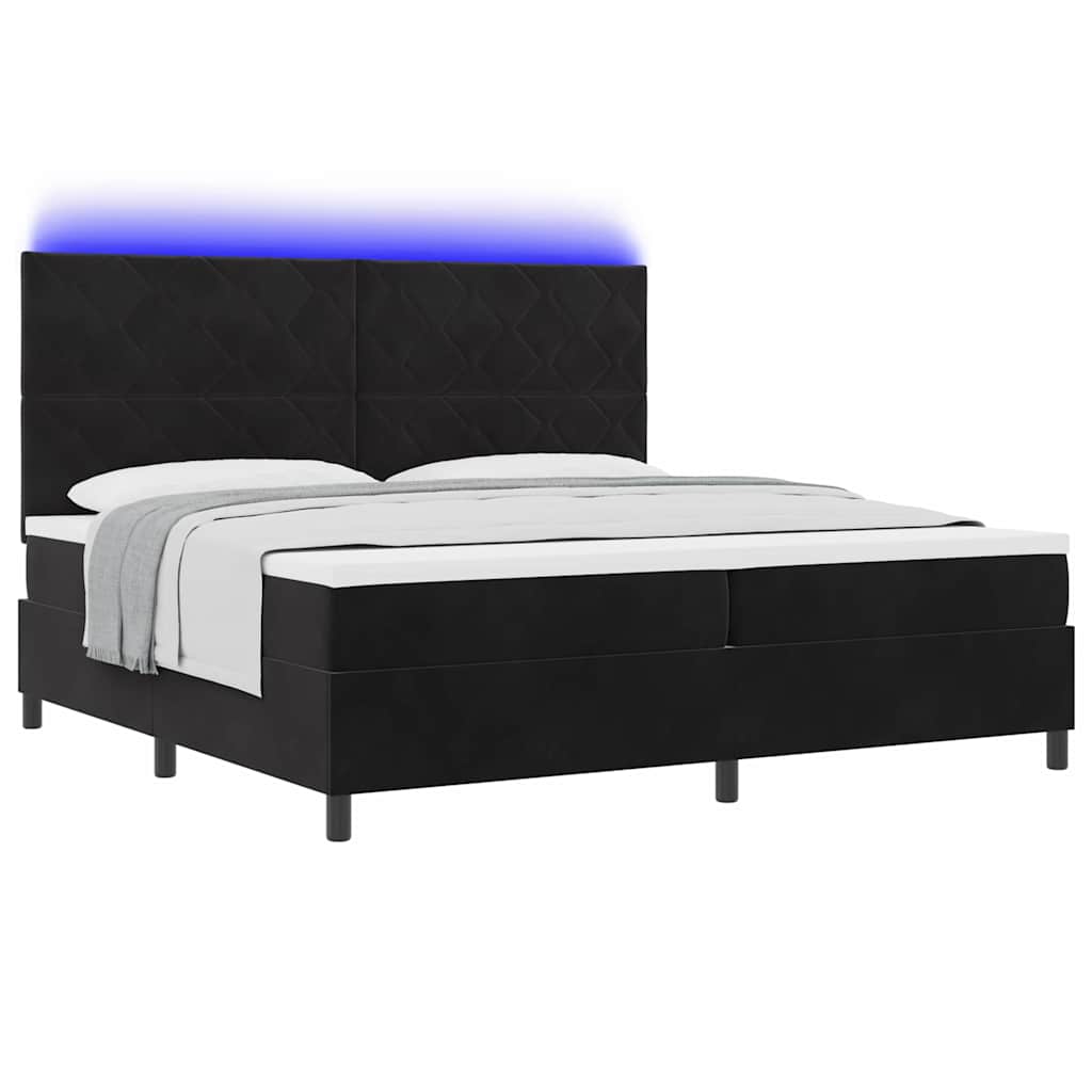 vidaXL LED Κρεβάτι με βάθρο με κεφαλάρι Μαύρο 200 x 200 cm Βελούδο