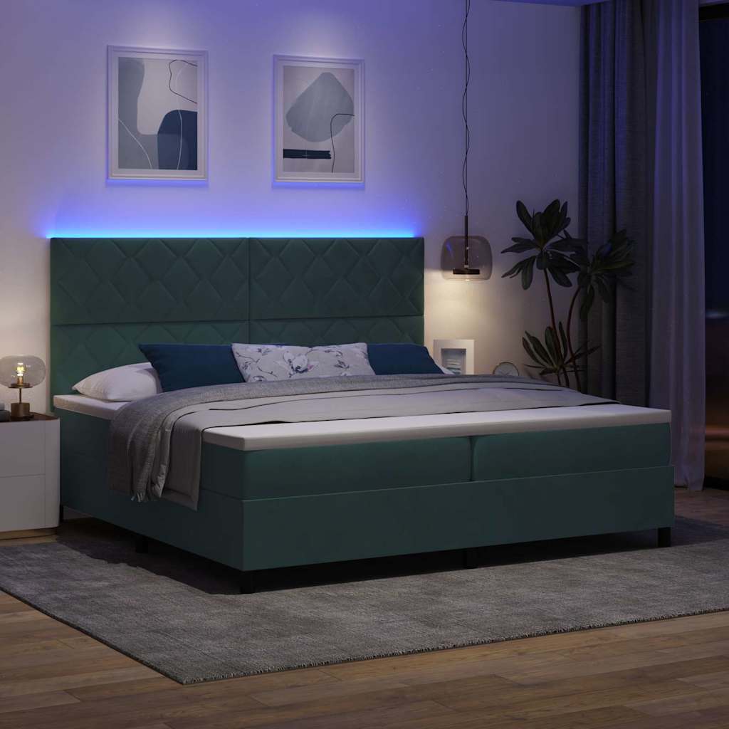 vidaXL LED Κρεβάτι με βάθρο Σκούρο Πράσινο 200 x 200 cm Βελούδο