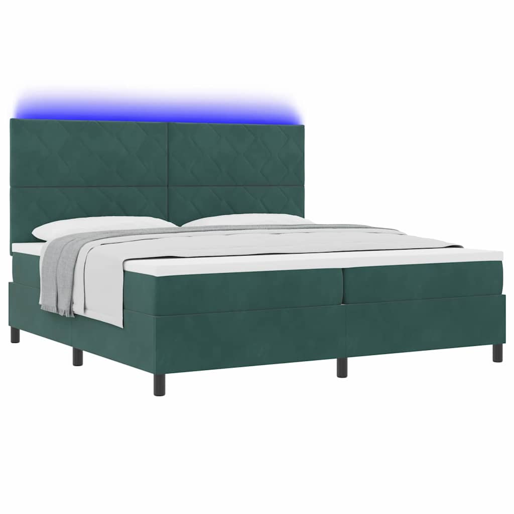vidaXL LED Κρεβάτι με βάθρο Σκούρο Πράσινο 200 x 200 cm Βελούδο